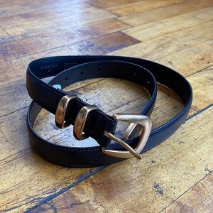 Aritzia Babaton Elegant Black Leather Belt with Gold Buckle